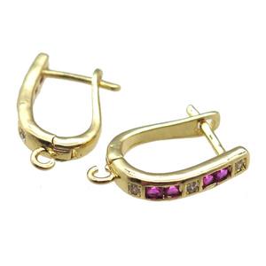 copper Latchback Earrings paved zircon, gold plated, approx 12-16mm