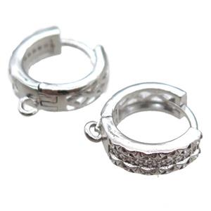 copper Hoop Earrings paved zircon, platinum plated, approx 14mm dia