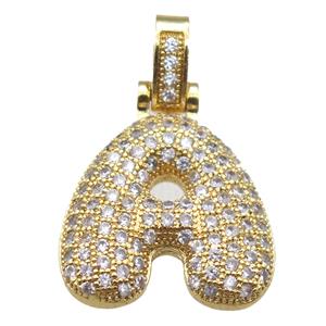 copper letter-A pendant paved zircon, gold plated, approx 14-20mm