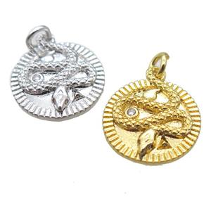 copper circle snake pendant, mixed, approx 16mm dia