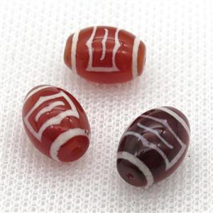 red tibetan DZi barrel beads, approx 10x14mm