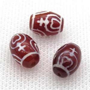 red tibetan DZi barrel beads, approx 10x14mm
