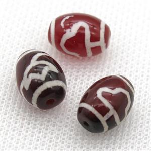 red tibetan DZi barrel beads, approx 10x14mm
