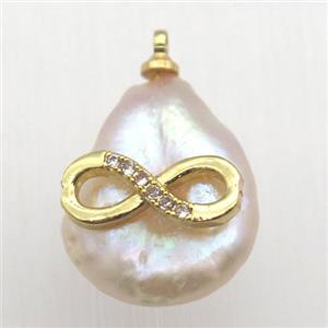Natural pearl pendant with zircon, Infinity, approx 10-16mm