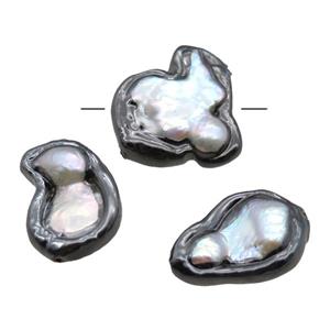 natural pearl beads, freeform, black plated, approx 15-20mm