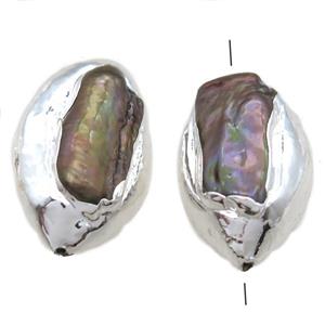 natural pearl beads, rice, silver plated, approx 20-30mm