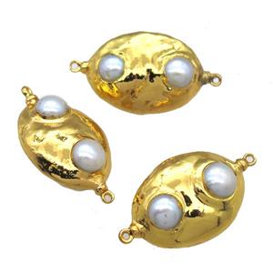 natural pearl connector, oval, gold plated, approx 20-30mm