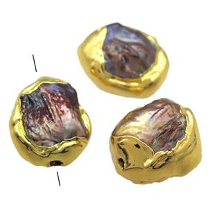 natural pearl beads, freeform, gold plated, approx 20-25mm