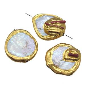 natural pearl beads, freeform, gold plated, 24mm dia