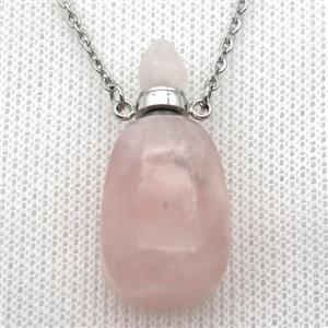 Rose Quartz perfume bottle Necklace, approx 30-40mm