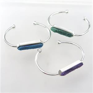 druzy quartz copper bangle, silver plated, approx 40-60mm
