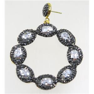 crystal glass earring paved rhinestone, approx 45mm dia