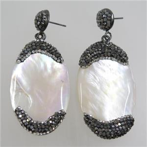 pearlized shell earring paved rhinestone, approx 25-43mm