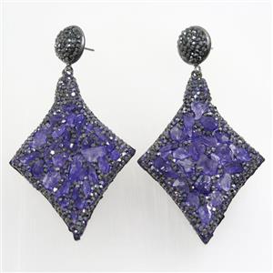 Amethyst earring paved rhinestone, approx 40-55mm
