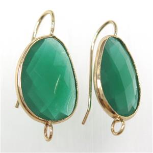 green glass crystal earring with loop, gold plated, approx 15-20mm