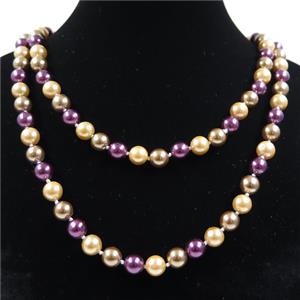 Pearlized Shell knoted necklace, round, approx 8mm, 90cm length