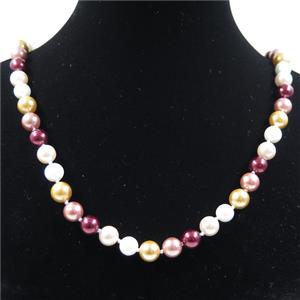Pearlized Shell knoted necklace with clasp, round, approx 8mm, 40cm length