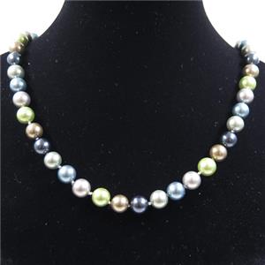 Pearlized Shell knoted necklace with clasp, round, approx 8mm, 40cm length