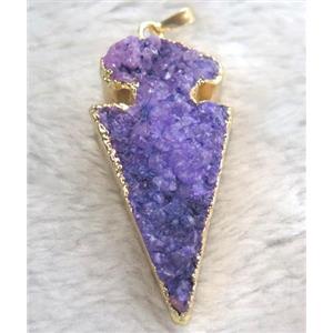 druzy quartz pendant, arrowhead, approx 30-50mm