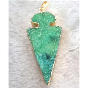 druzy quartz pendant, arrowhead, approx 30-50mm