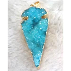 druzy quartz pendant, arrowhead, approx 30-50mm