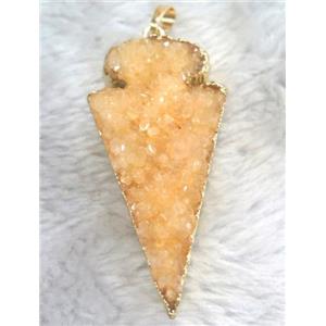 druzy quartz pendant, arrowhead, approx 30-50mm