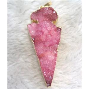 druzy quartz pendant, arrowhead, approx 30-50mm