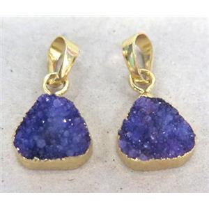 druzy quartz pendant, gold plated, approx 12x12mm