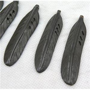 bone pendant, feather, black, approx 15-75mm