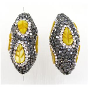 Clay rice beads paved rhinestone, approx 15x30mm
