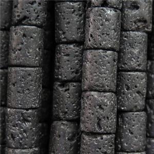 black Lava Stone beads, tube, approx 10x12mm