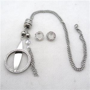 stainless steel necklace and earring, platinum plated, approx 2.5mm, 35-50mm, 70mm, 14mm dia