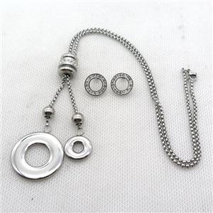 stainless steel necklace and earring, platinum plated, approx 2.5mm, 15mm, 30mm, 14mm dia