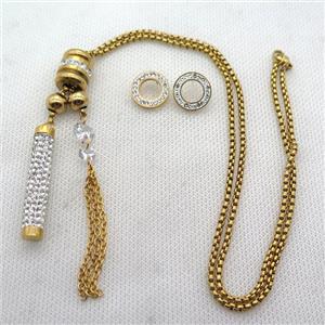 stainless steel necklace and earring, gold plated, approx 2.5mm, 8-40mm, 70mm, 14mm dia
