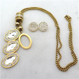 stainless steel necklace and earring, gold plated, approx 2.5mm, 18-25mm, 14mm dia