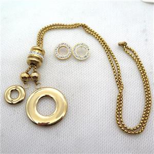 stainless steel necklace and earring, gold plated, approx 2.5mm, 15mm, 30mm, 14mm dia