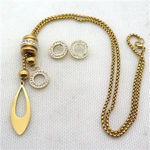 stainless steel necklace and earring, gold plated, approx 2.5mm, 14mm, 13-35mm, 14mmd ia