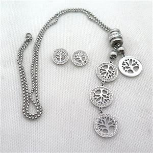 stainless steel necklace and earring, platinum plated, approx 2.5mm dia, 20mm, 20mm dia