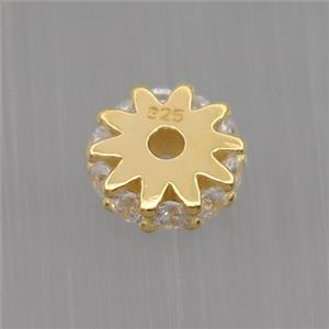 Sterling Silver beads paved zircon, rondelle, gold plated, approx 6mm dia