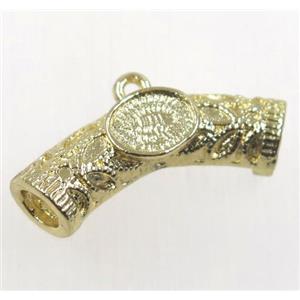 tibetan silver hanger, non-nickel, gold plated, approx 8x28mm, 5mm hole