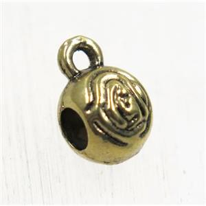 tibetan silver hanger, non-nickel, antique gold, approx 7x8mm, 3.5mm hole