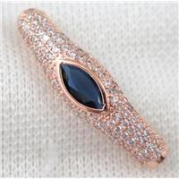 copper bracelet bar pave zircon, rose gold plated, approx 10x40mm