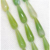 green Agate beads, faceted teardrop, approx 10x30mm, 13pcs per st