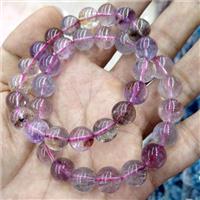 purple Super 7 Crystal Quartz Bracelet, Stretchy, round, approx 8mm dia