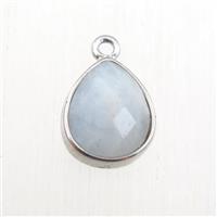 blue Aquamarine pendant, teardrop, platinum plated, approx 9-11mm