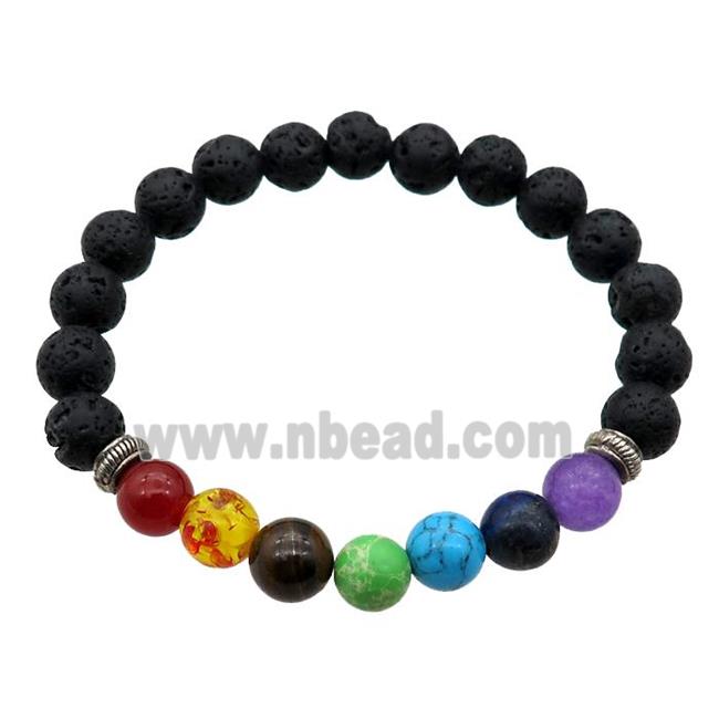 Chakra Bracelets with Lava, stretchy