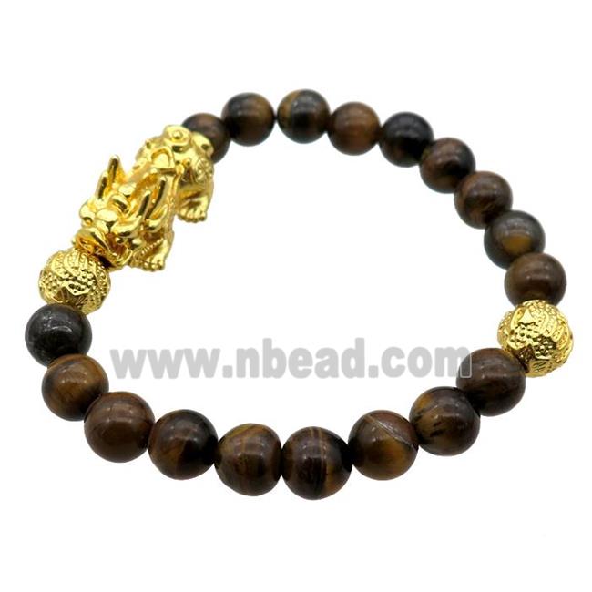 Tiger eye stone Bracelet with Pixiu, stretchy