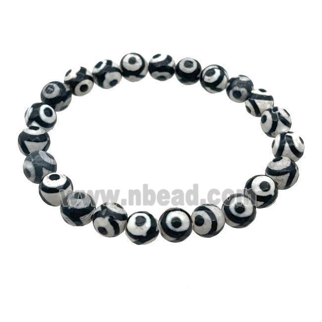 black stretchy Tibetan Agate bracelet Evil Eye faceted round