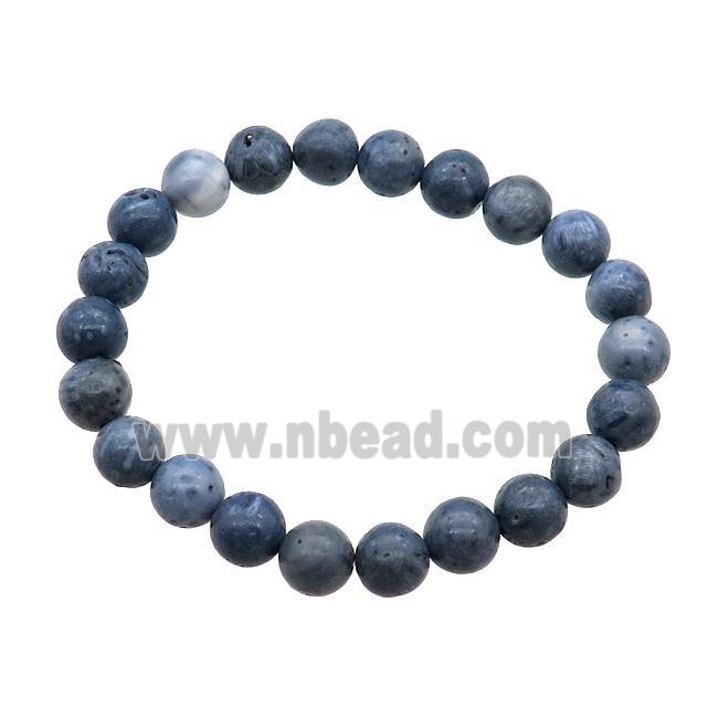 Blue Coral Fossil Bracelet Stretchy Round