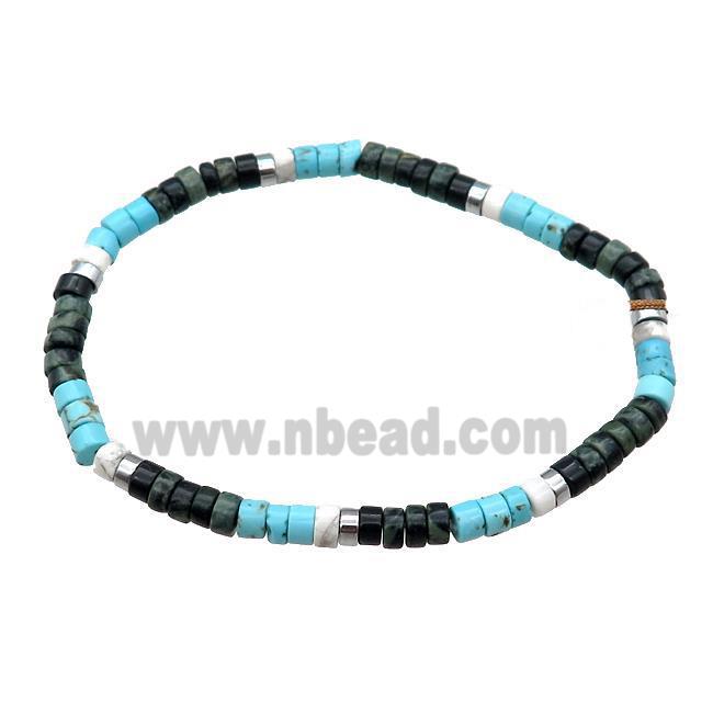 Blue Magnesite Bracelet With Kambaba Jasper Howlite Stretchy